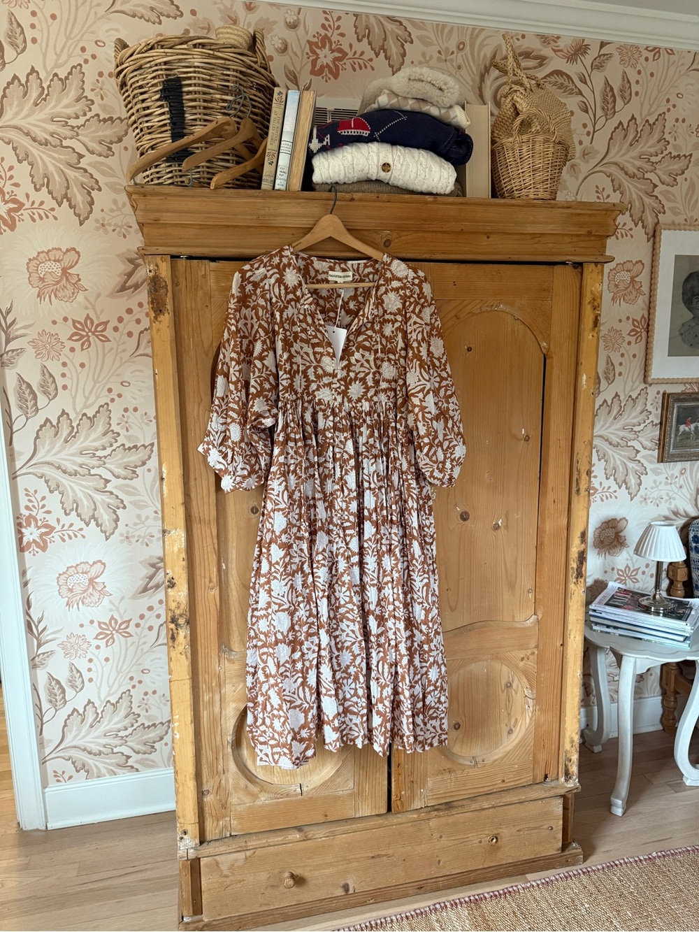 Daughters of India Brown and White Floral Midi Dress